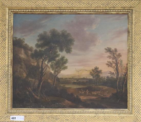 19th century Continental School, oil on canvas, drovers in an Italianate landscape, 48 x 58cm (a.f.)